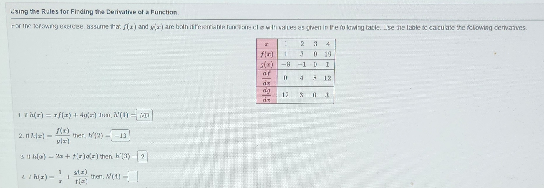 Solved For the following exercise, assume that f(x) and g(x)