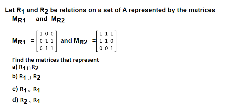 Solved Let R1 And R2 Be Relations On A Set Of A Represented | Chegg.com