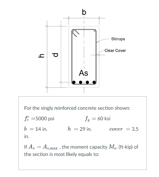 Solved For the singly reinforced concrete section shown: | Chegg.com