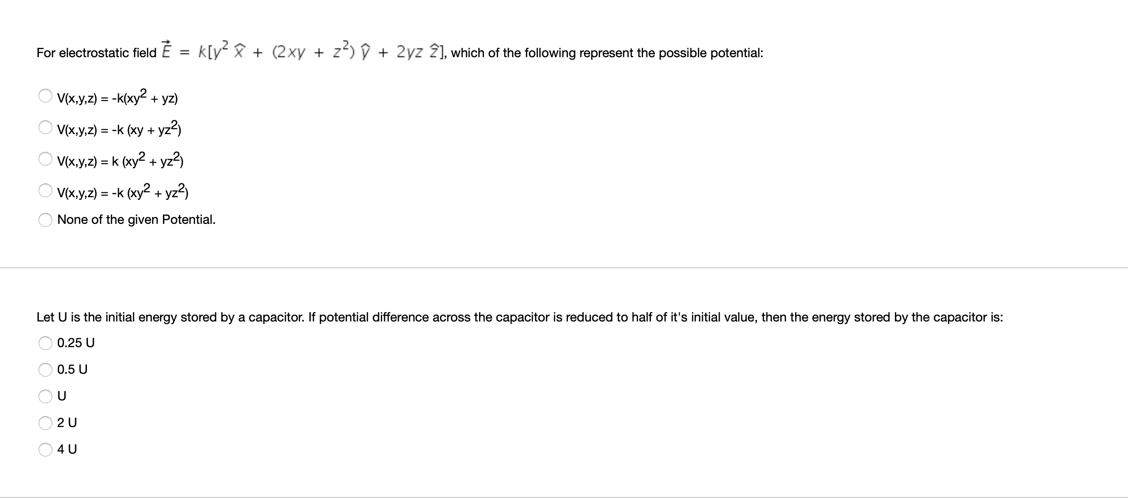 Solved For Electrostatic Field E K Y N 2xy 2 U Chegg Com