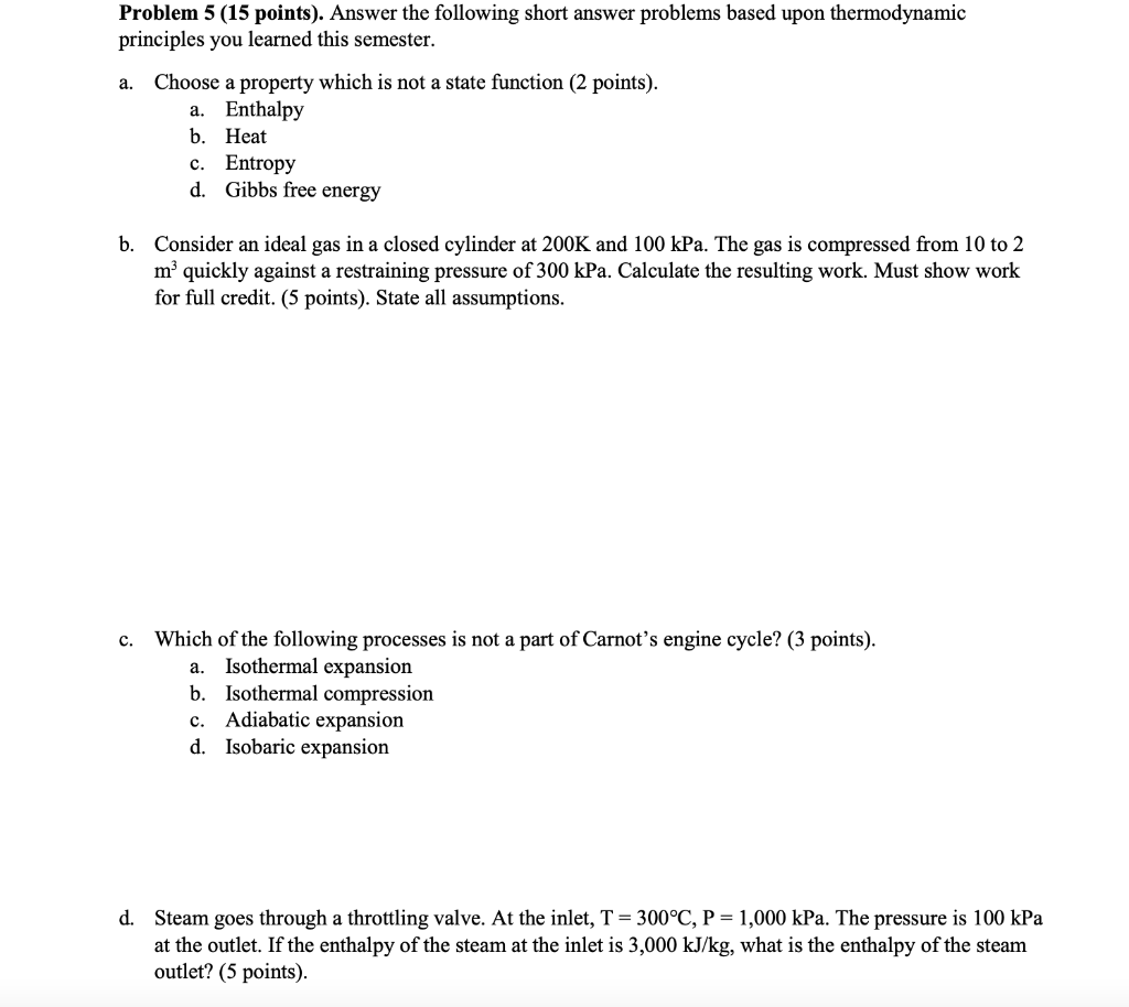 Solved Problem 5 (15 points). Answer the following short | Chegg.com