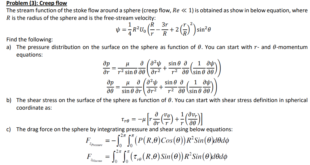 Solved The stream function of the stoke flow around a sphere | Chegg.com