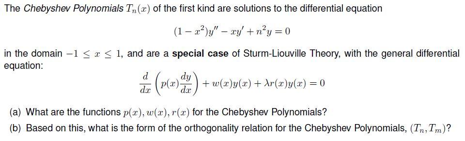 Solved The Chebyshev Polynomials In R Of The First Kind