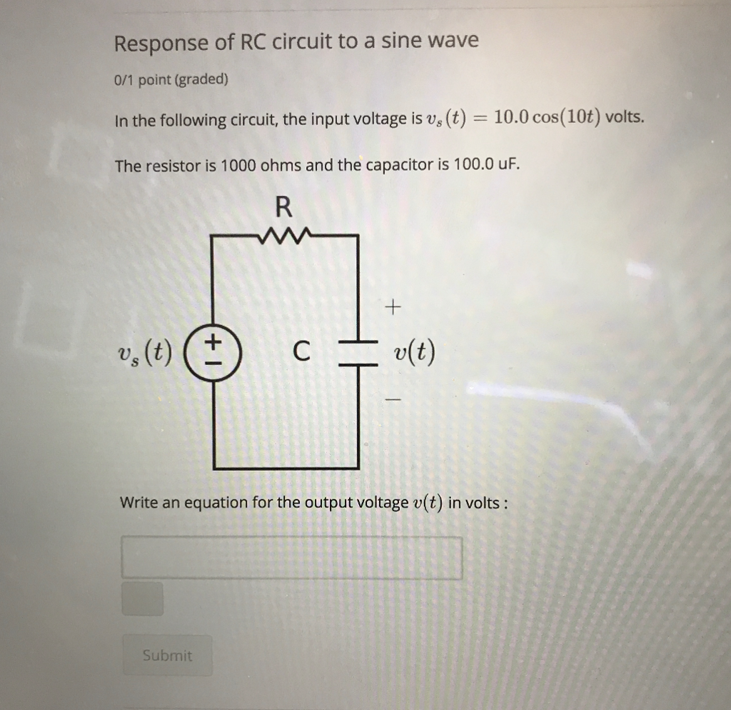 Solved Response of RC circuit to a sine wave 0/1 point | Chegg.com
