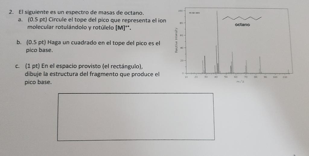 Solved The following is a mass spectrum of octane. a. Circle | Chegg.com