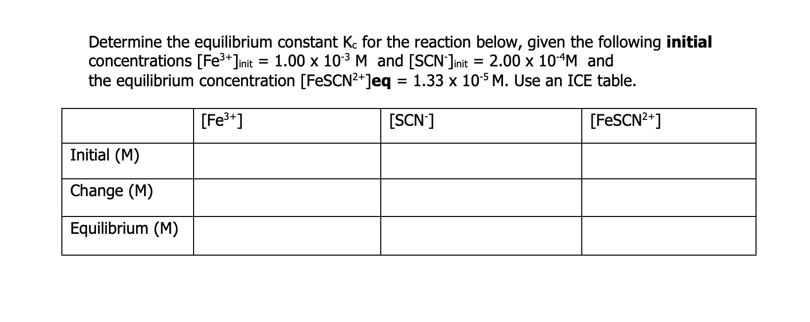 Solved Determine the equilibrium constant Kc for the