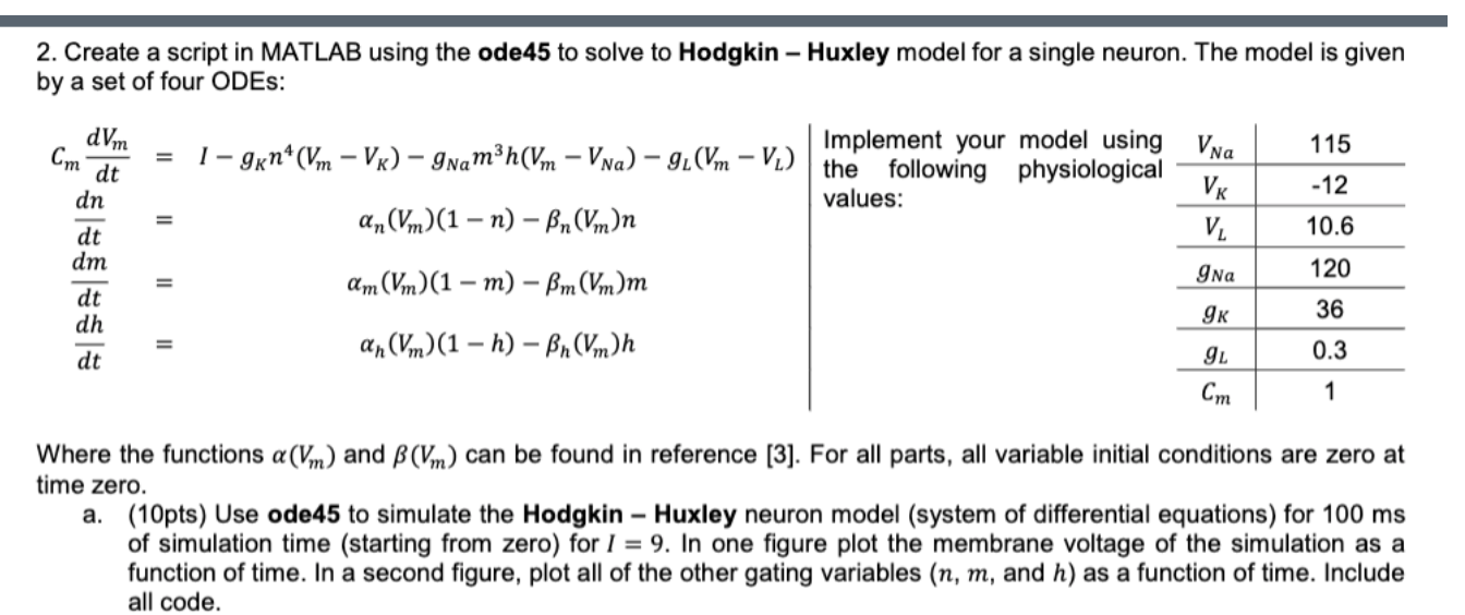 2. Create a script in MATLAB using the ode45 to solve | Chegg.com