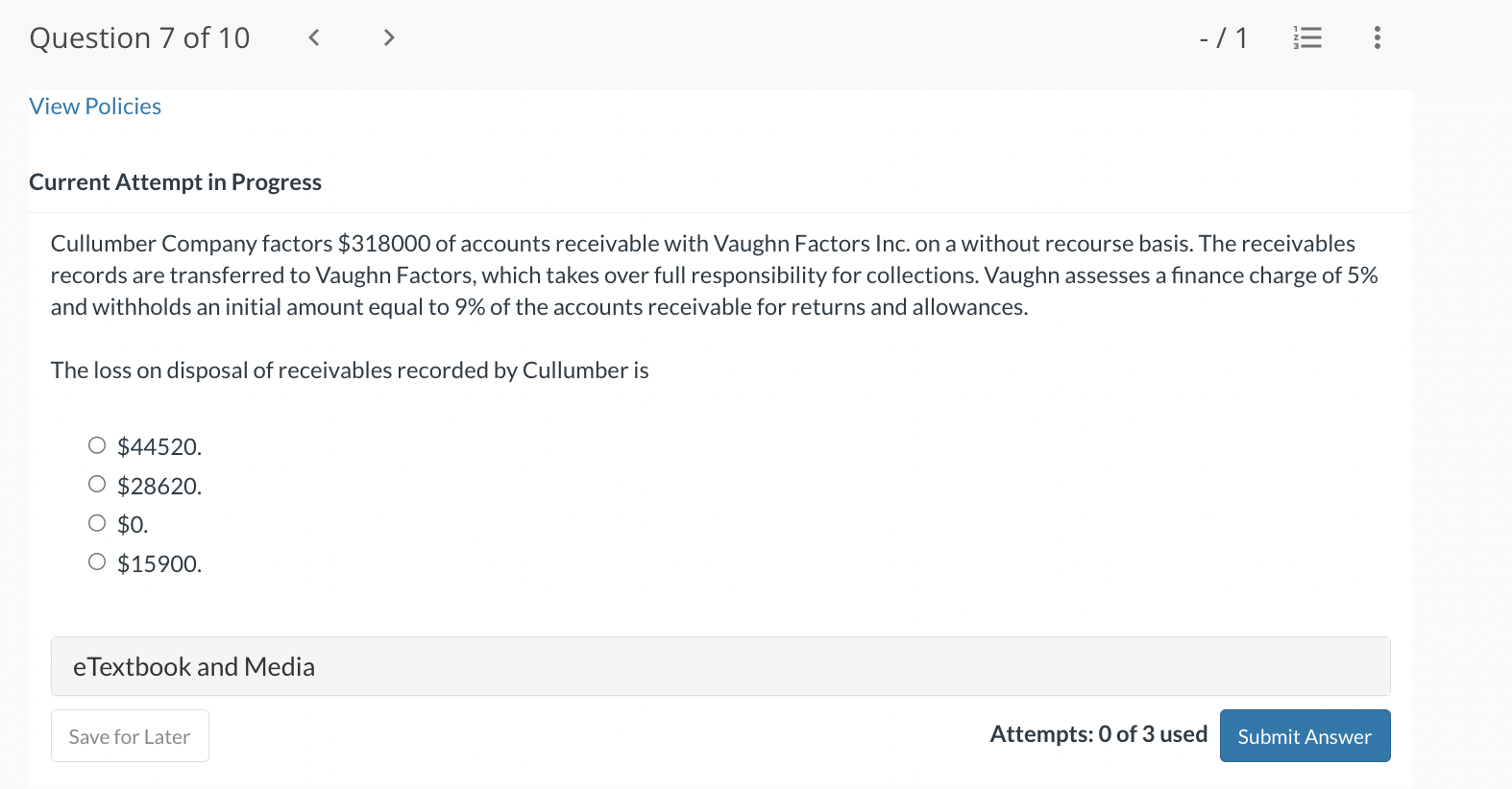 Solved Cullumber Company factors $318000 of accounts | Chegg.com