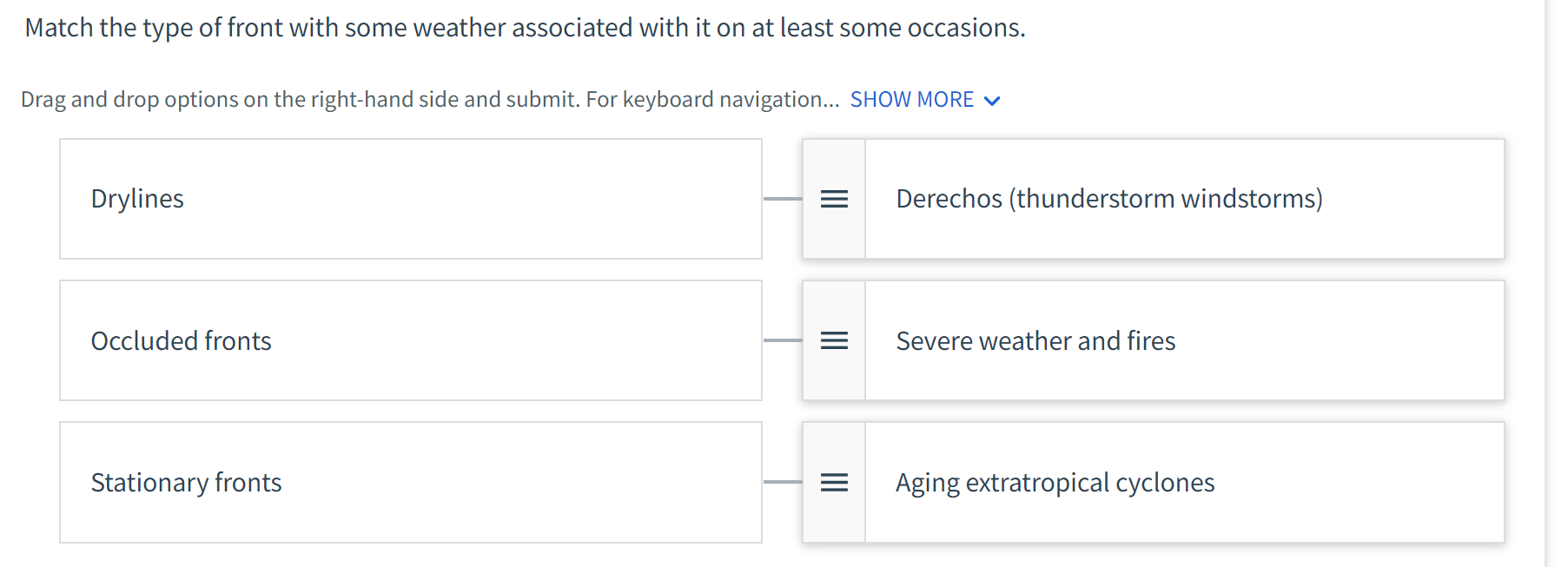 Solved Match the type of front with some weather associated | Chegg.com