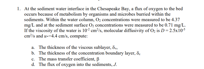 Solved 1. At the sediment water interface in the Chesapeake | Chegg.com