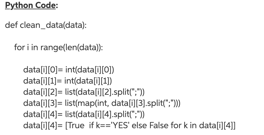 Solved Python Code: def clean_data(data): for i in | Chegg.com