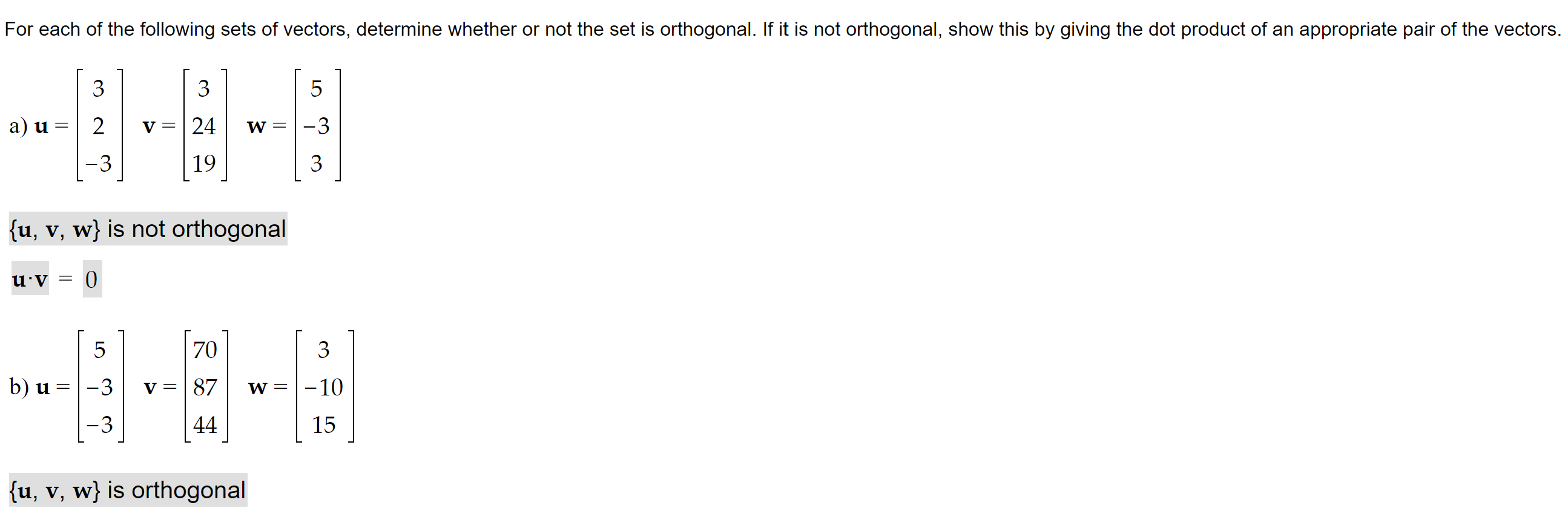 Solved For Each Of The Following Sets Of Vectors, Determine | Chegg.com