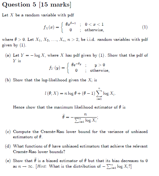 Solved Question 5 [15 marks] Let X be a random variable with | Chegg.com