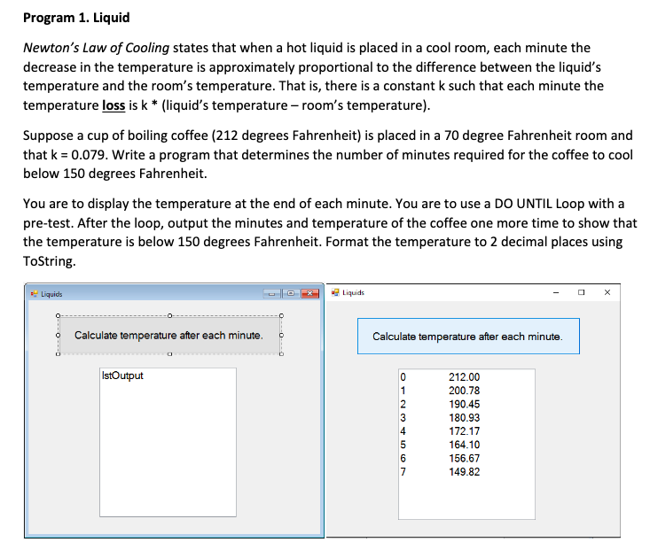 Solved Program 1. Liquid Newton's Law of Cooling states that | Chegg.com