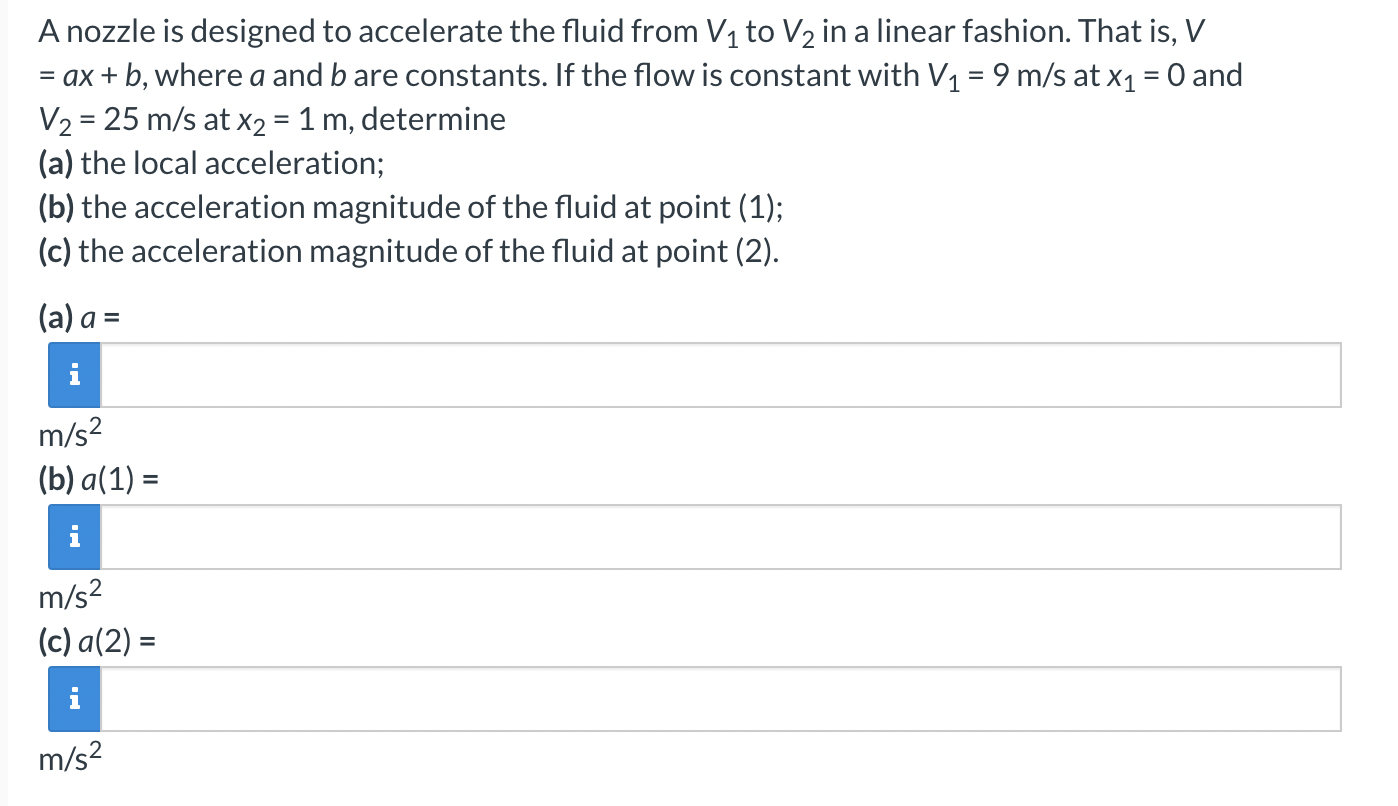 Solved A nozzle is designed to accelerate the fluid from V1