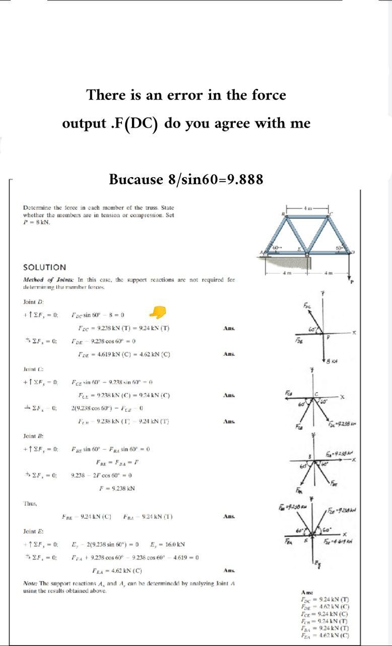 Solved There is an error in the force output .F(DC) do you | Chegg.com