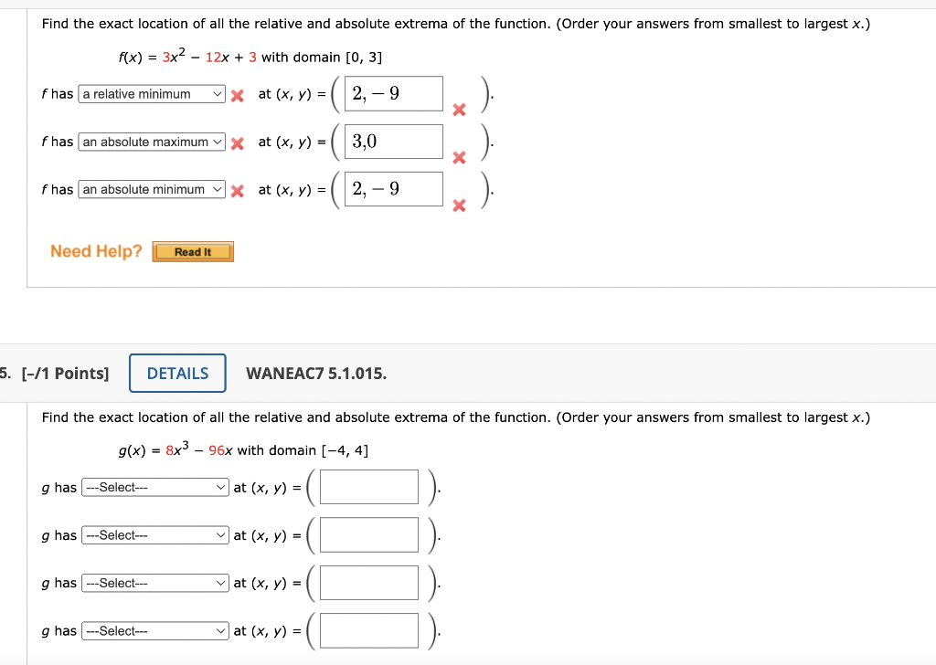 Solved Find the exact location of all the relative and | Chegg.com