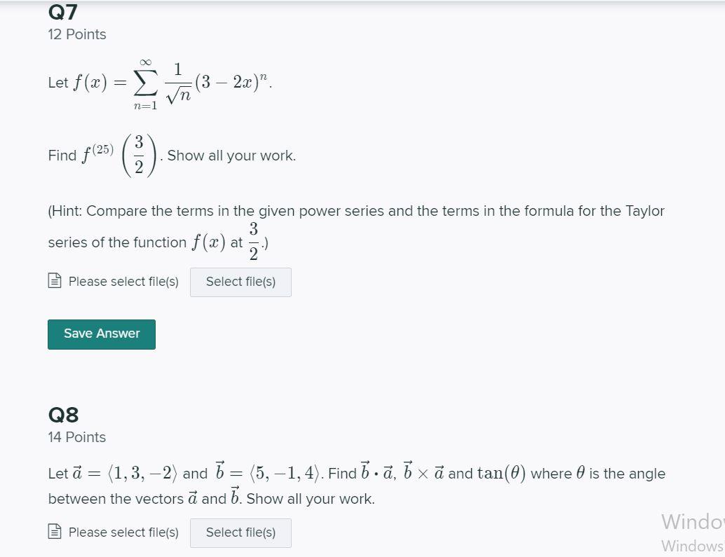 Solved Q7 12 Points 1 Let F X D 3 2x Vn N 1 Find F Chegg Com