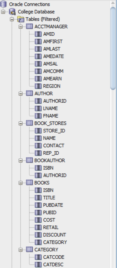 Solved \r\n\r\nOracle Connections College Database 닥 Tables | Chegg.com