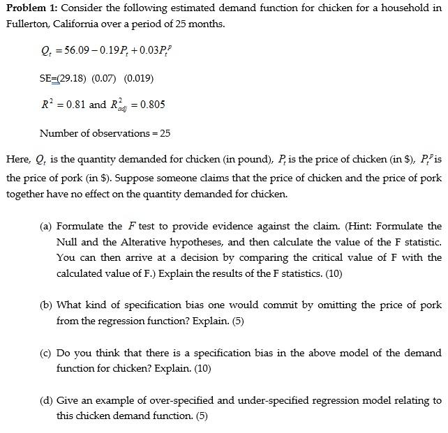 Solved Problem 1: Consider The Following Estimated Demand | Chegg.com