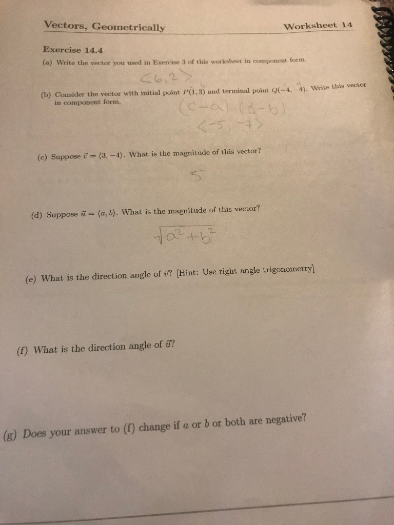 Solved Vectors, Geometrically Worksheet 14 Exercise 14.4 (a) | Chegg.com