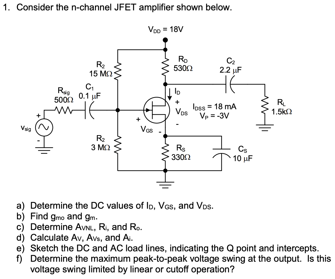 Solved 1. Consider the n-channel JFET amplifier shown below. | Chegg.com