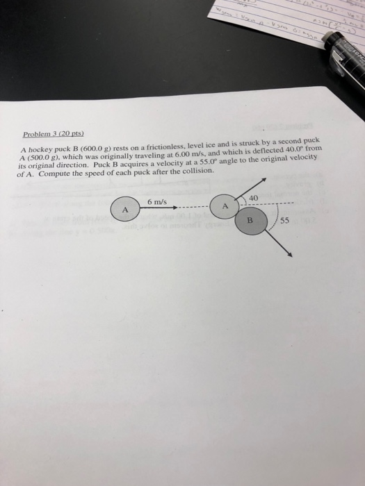 Solved Problem 3 (20 pts) A hockey puck B (600.0 g) rests on
