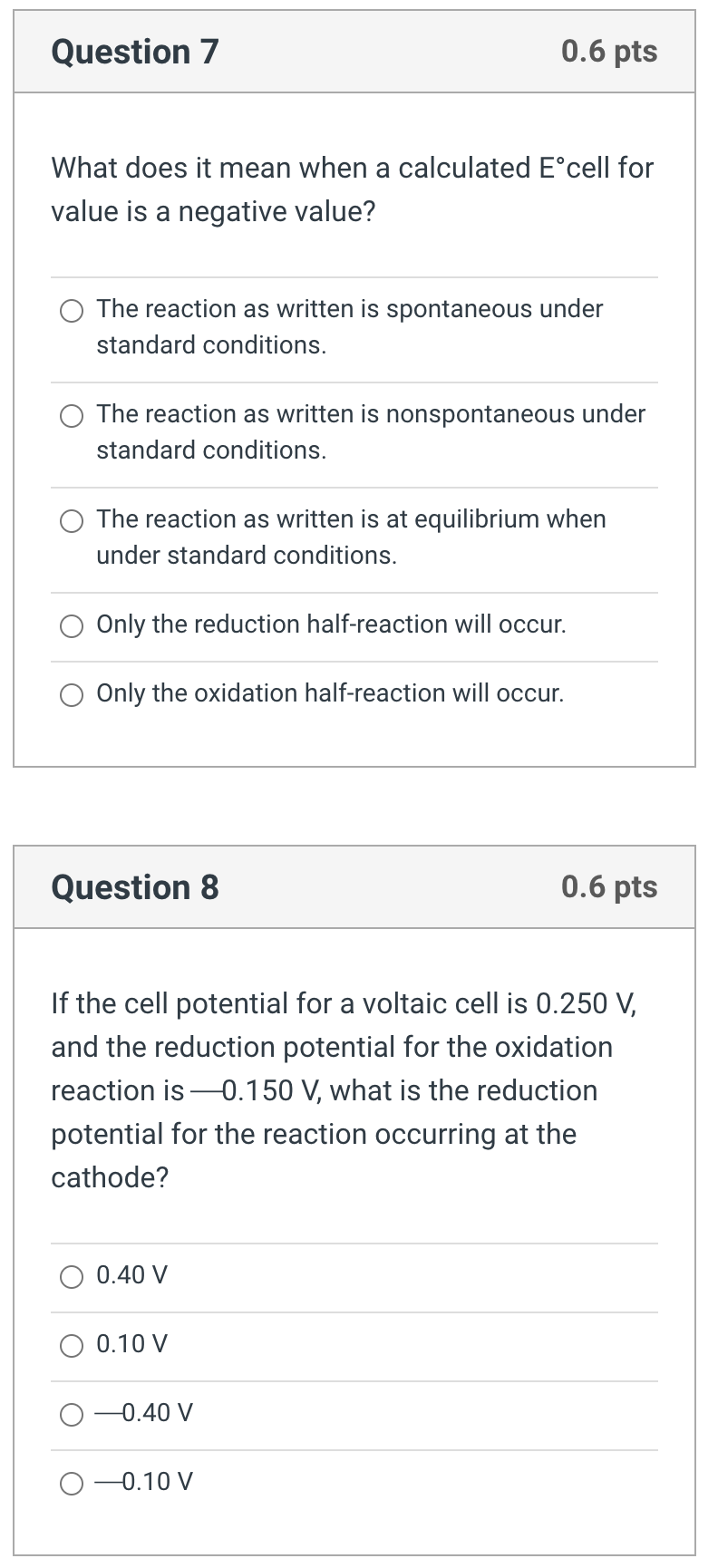 what does the negative value of e0 cell indicate