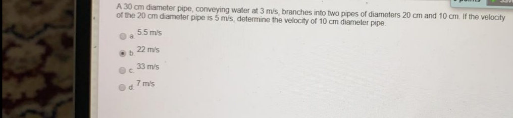 Solved A 30 cm diameter pipe, conveying water at 3 mis, | Chegg.com