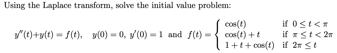 Solved Using The Laplace Transform, Solve The Initial Value | Chegg.com