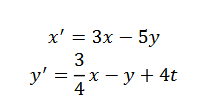 Solved x′=3x−5yy′=43x−y+4t | Chegg.com