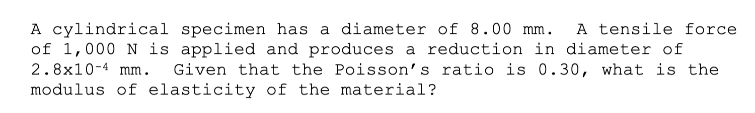 Solved A cylindrical specimen has a diameter of 8.00 mm. A | Chegg.com