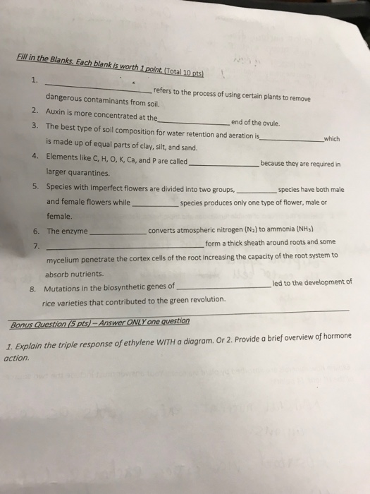 Solved Fill in the Blanks. Each blank is worth 1 point.