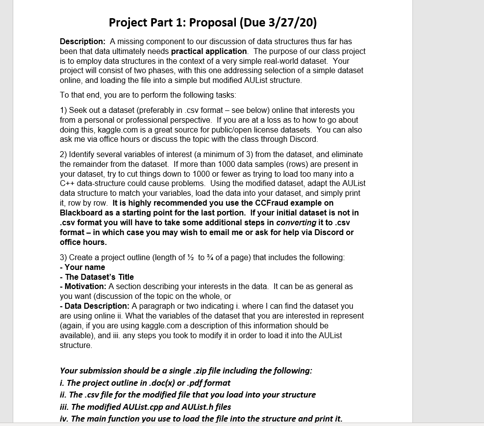 Project Part 1: Proposal (Due 3/27/20) Description: A | Chegg.com