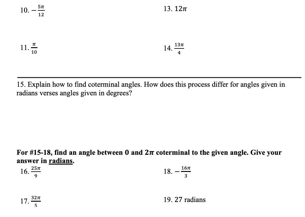 Solved Degrees and Radians Practice Sheet 1. To convert from | Chegg.com