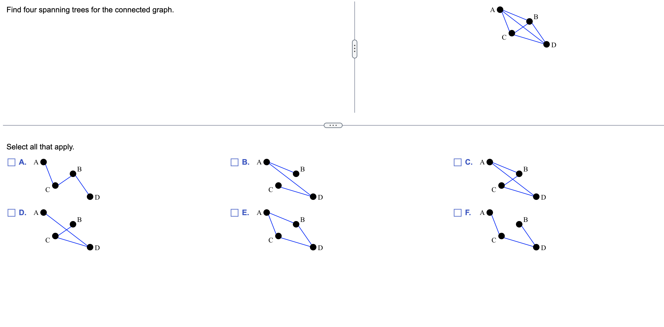 Solved Find four spanning trees for the connected | Chegg.com