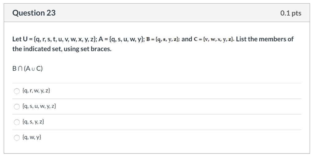 Solved Question 22 0 1 Pts Let U Q R S T U V W Chegg Com