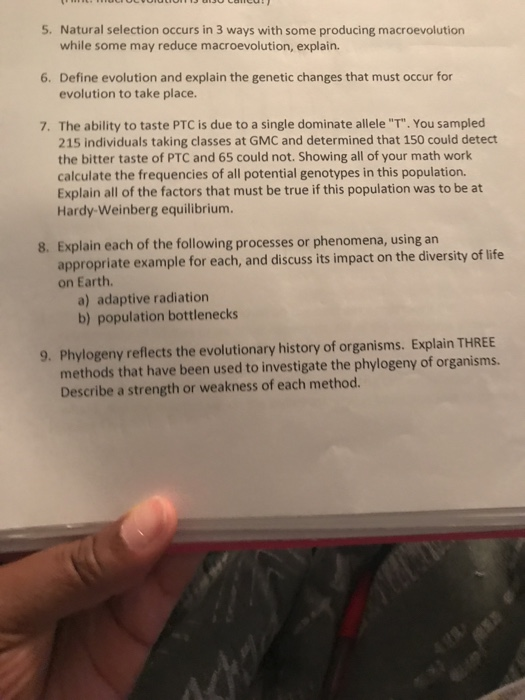 Solved 5. Natural selection occurs in 3 ways with some