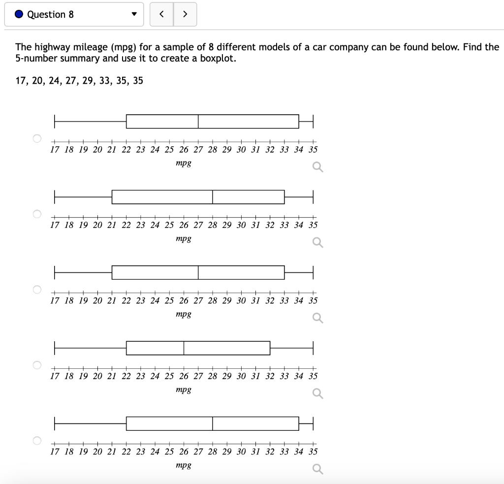 Solved The highway mileage (mpg) for a sample of 8 different
