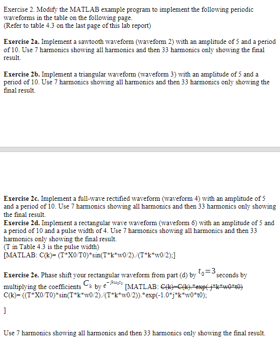 Solved TABLE 4.3 Fourier Series for Common SignalsExercise | Chegg.com