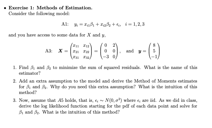 Solved • Exercise 1: Methods Of Estimation. Consider The | Chegg.com