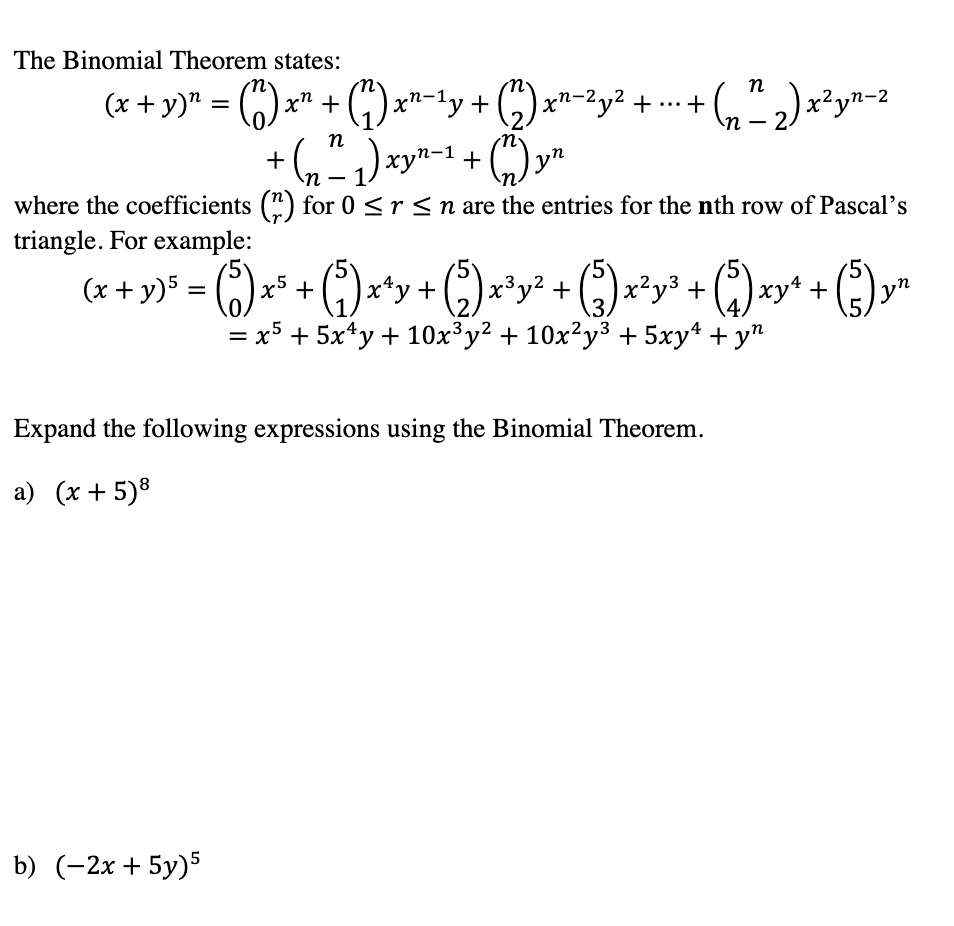 Solved The Binomial Theorem states: | Chegg.com