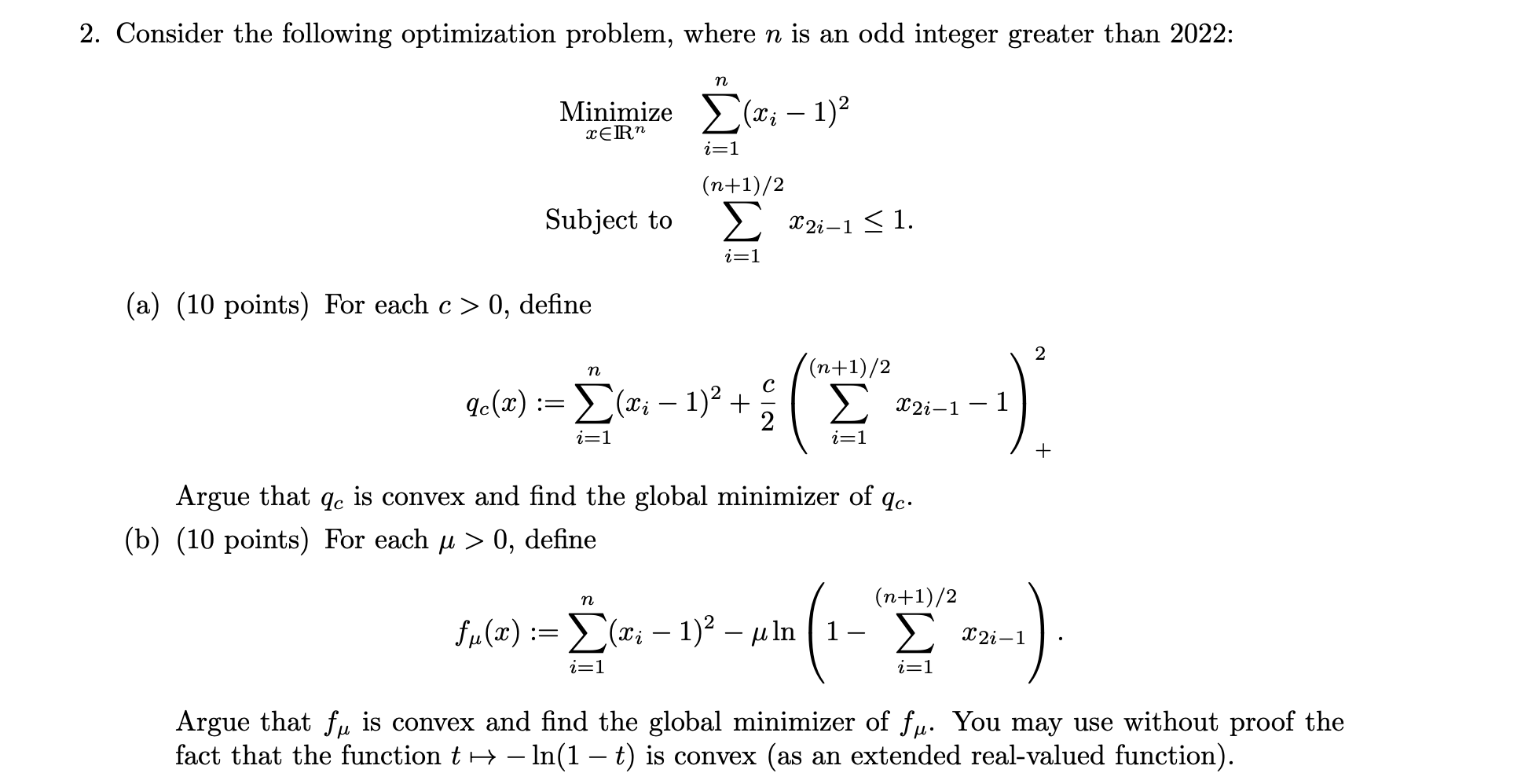 Solved Consider the following optimization problem, where n | Chegg.com