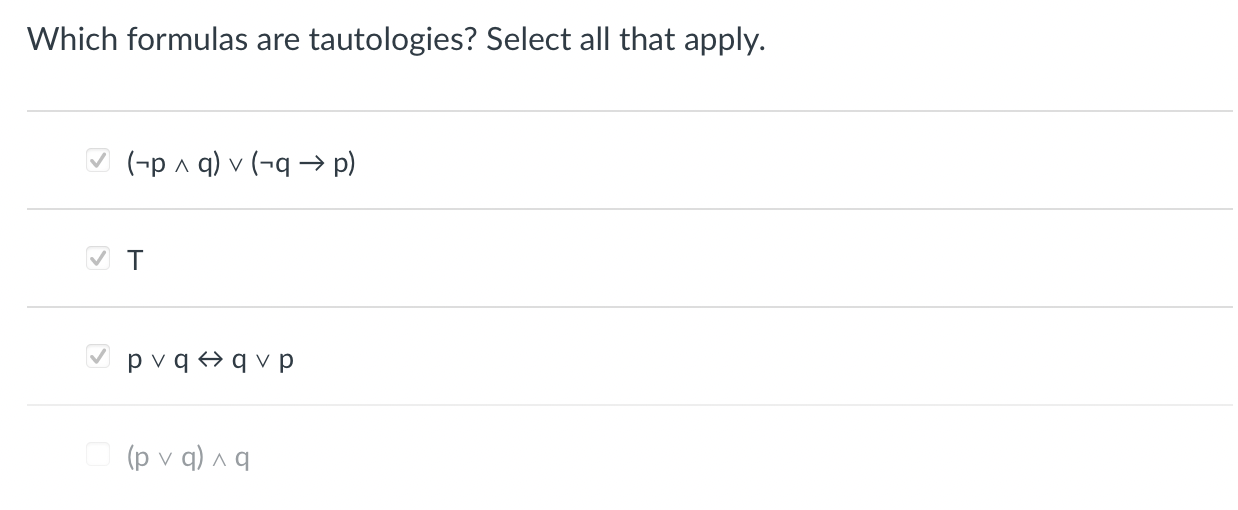 Solved Which Formulas Are Tautologies? Select All That | Chegg.com