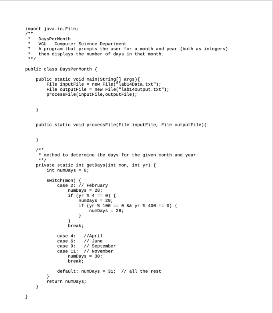 Solved 1.Download the filesDaysPerMonth.java and | Chegg.com