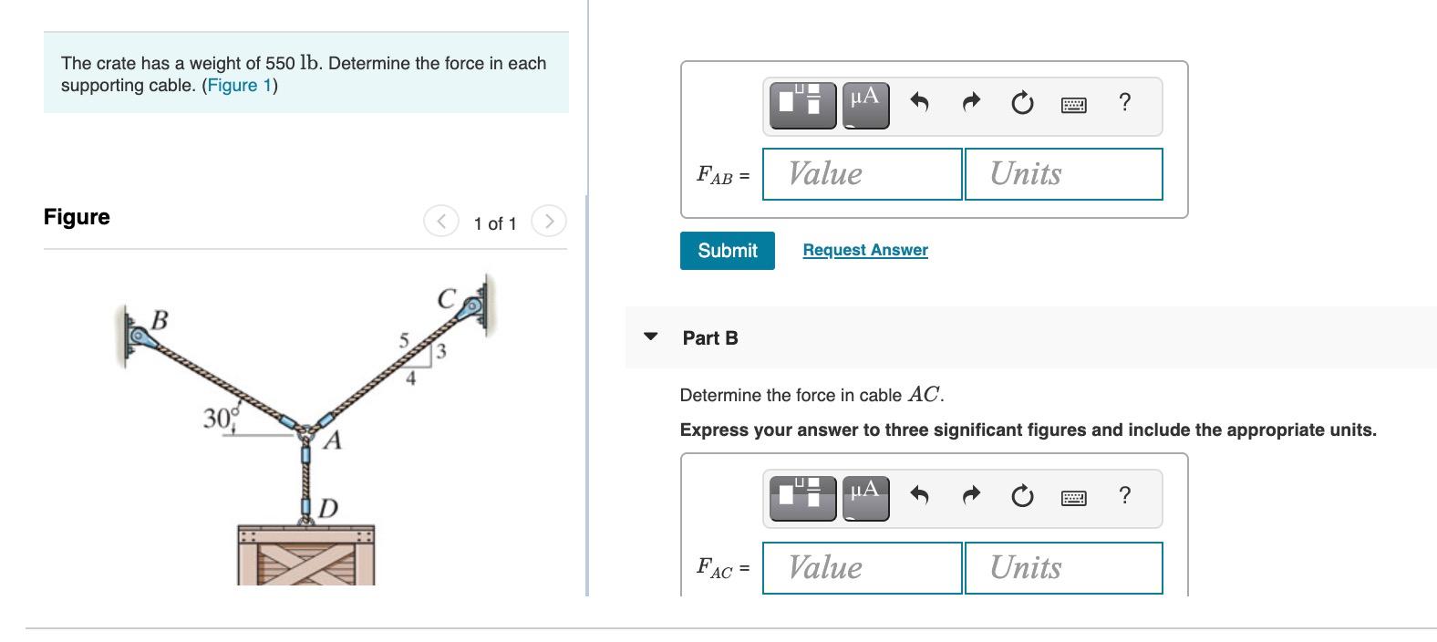 Solved The crate has a weight of 550 lb. Determine the force