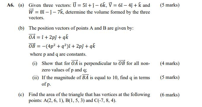 Solved 5 Marks A6 A Given Three Vectors U 5i Chegg Com