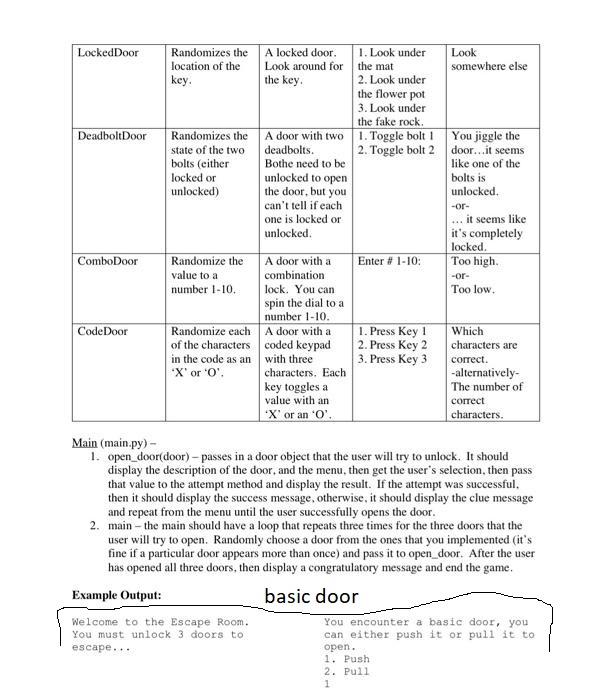 Solved in python and the three type of doors needed is basic | Chegg.com