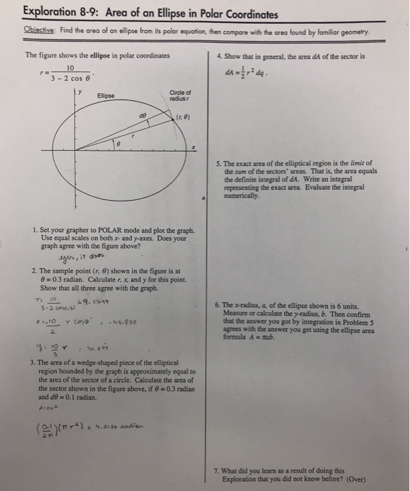 Exploration 8-9: Area of an Ellipse in Polar | Chegg.com