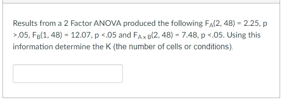 Solved Results from a 2 Factor ANOVA produced the following | Chegg.com